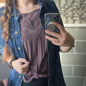Flowy lace tank top in mauve purple